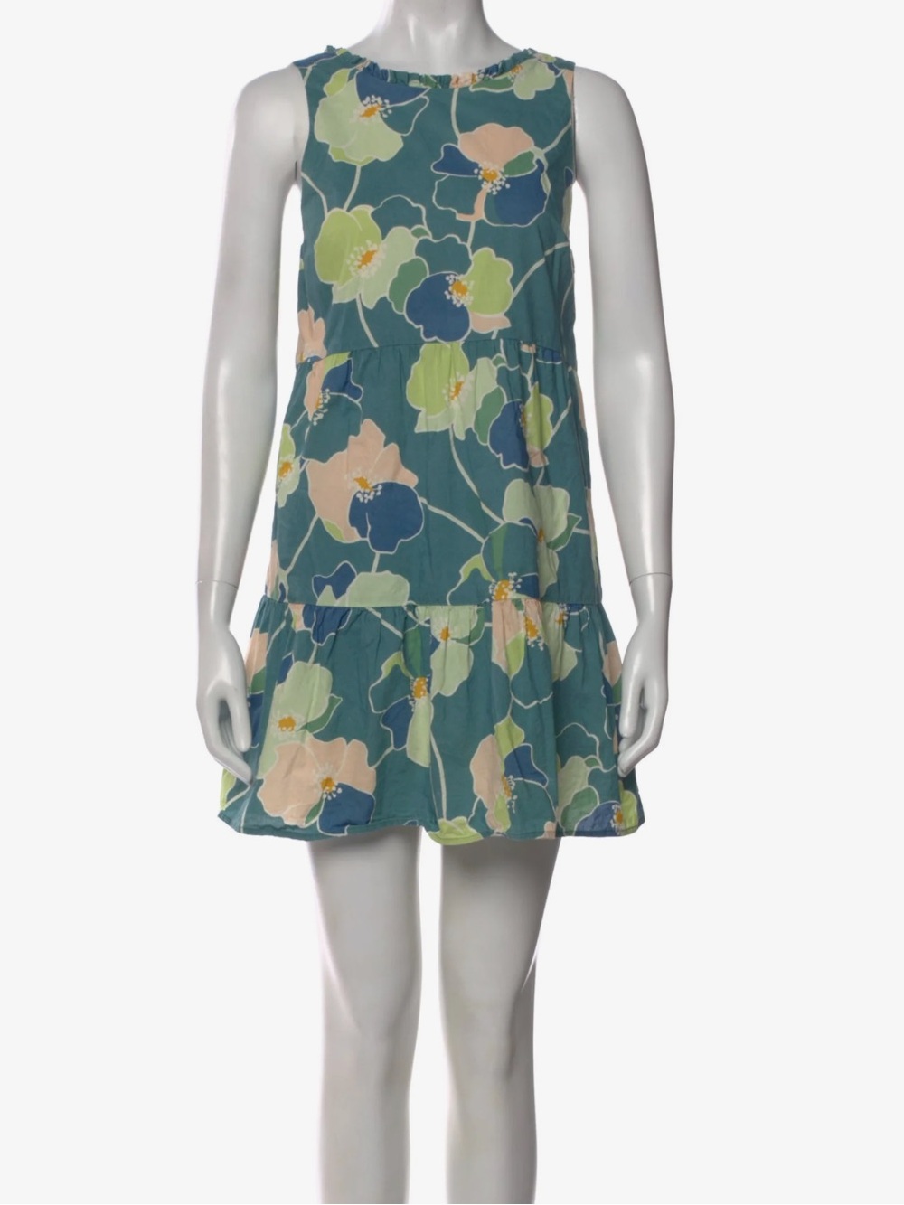 Sézane Alexandra Sleeveless Green Teal Floral Mini Dress Size M US6, FR 38